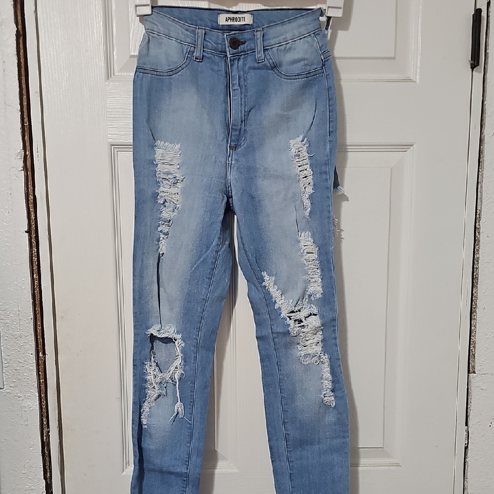 Fashion Nova Light Blue Distressed Skinny Jeans